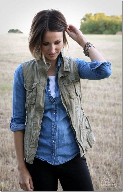 One Little Momma What I Wore Utility Vest And Chambray Green Vest Outfit Fashion Vest Outfits