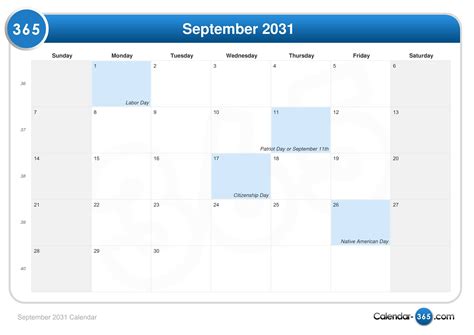 September 2031 Calendar