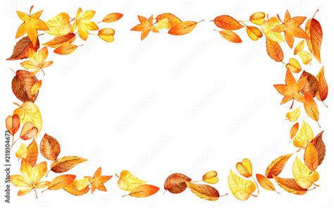 Autumn Leaves Fall horizontal Frame. Watercolor Illustration Isolated ...