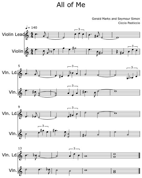 All Of Me Sheet Music For Violin Lead Violin