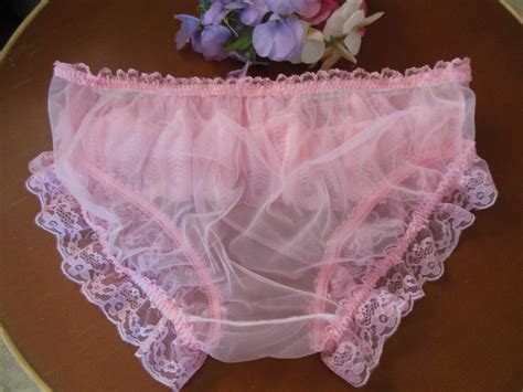 FRILLY SISSY SHEER Pink Nylon Chiffon Bikini Panties 30 44 Sissy TV CD 22 47 PicClick