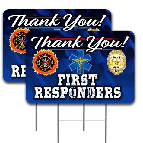 2 Pack Thank You First Responders Yard Sign 16 X 24 Double Sided