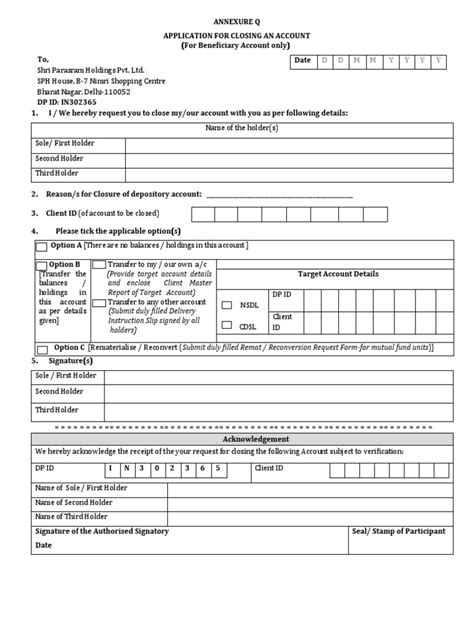 Account Closing Form