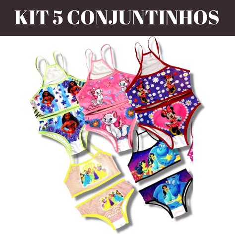 Kit Conjunto Infantil Sublimado Calcinha E Suti Desenho Animado Lingerie Crian As Colorido