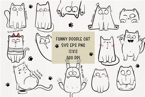 Funny Doodle cute cats BUNDLE. SVG, PNG, EPS.