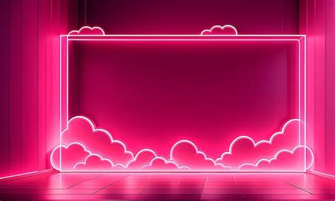 Premium Photo | Pink neon shaped rectangle with clouds shapes in an ...