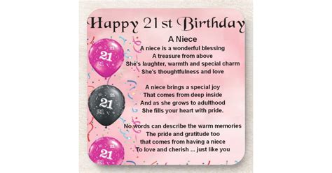 Niece Poem 21st Birthday Coaster Zazzle