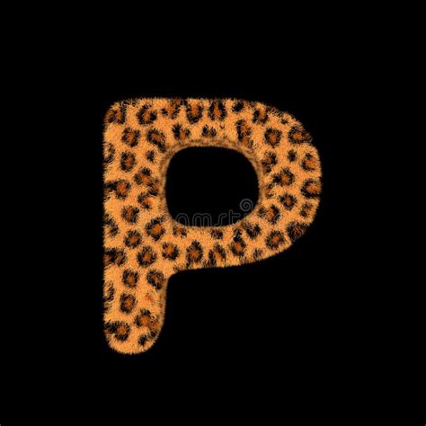 3d Rendering Creative Illustration Leopard Print Furry Letter P Stock