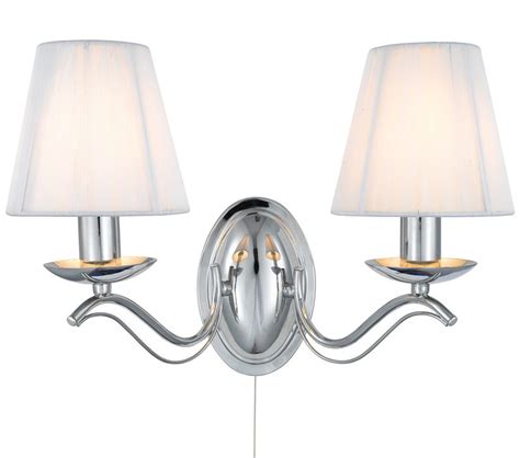 Searchlight Andretti 2 Light Switched Wall Light Polished Chrome Finish With Cream Faux Silk