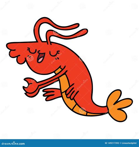 Quirky Hand Drawn Cartoon Happy Shrimp Stock Vector Illustration Of