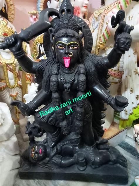 Traditional Hindu Black Marble Kali Mata Statue For Worship Size 2