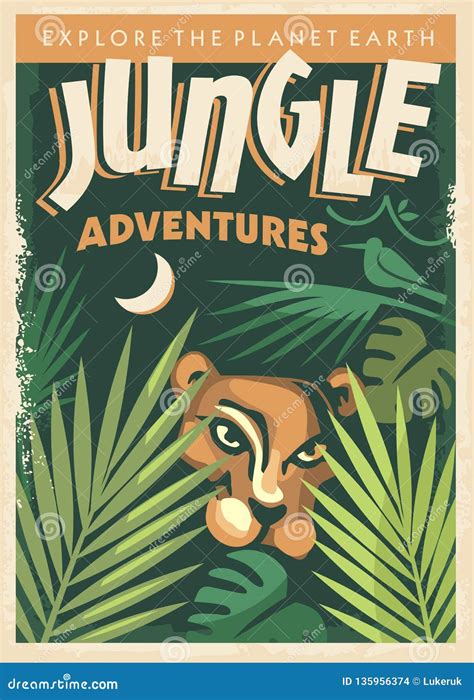 Jungle Adventures Retro Poster Design Vector Illustration