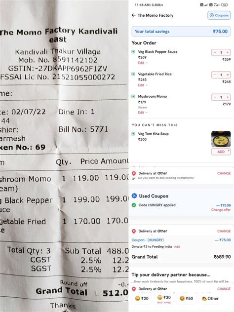 Customer Compares Zomato Food Bill With Offline Order