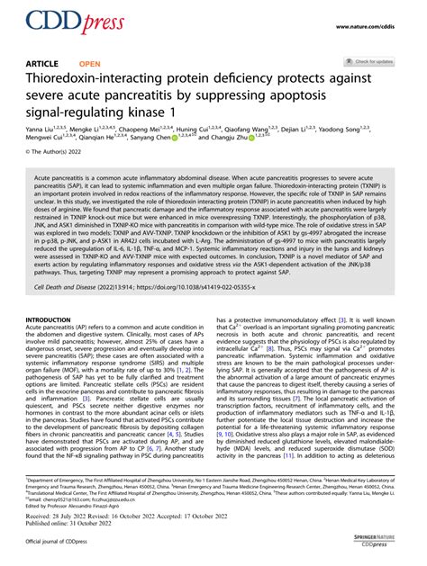 PDF Thioredoxin Interacting Protein Deficiency Protects Against