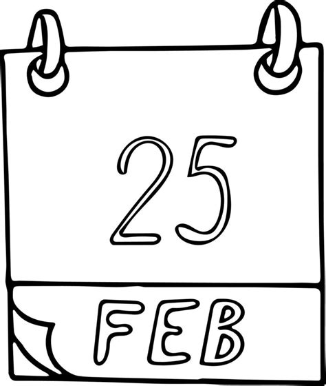 Calendar Hand Drawn In Doodle Style February 25 Day Date Icon