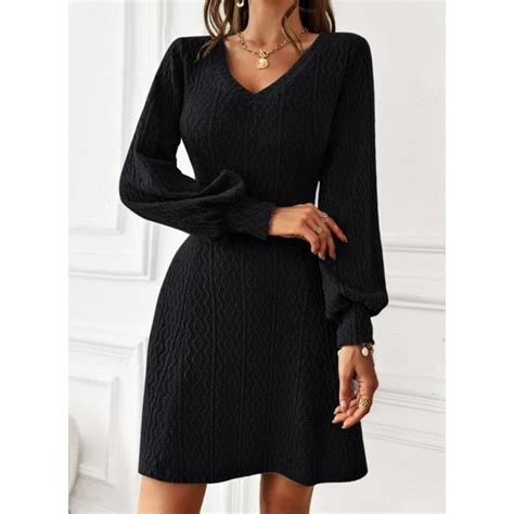 Robe Femme Chic Et Elegant Col En V Sexy Noir LC Noir Cdiscount