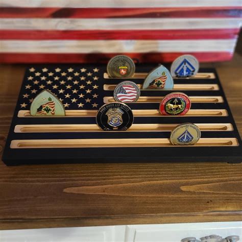 Wood Engraved American Flag Challenge Coin Display Red Artofit