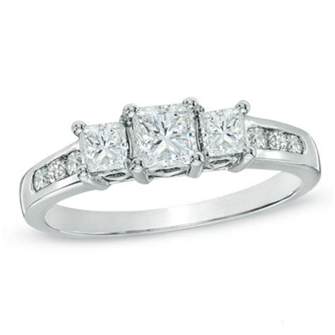 1 CT. T.W. Princess-Cut Diamond Past Present Future® Engagement Ring in 14K White Gold ...