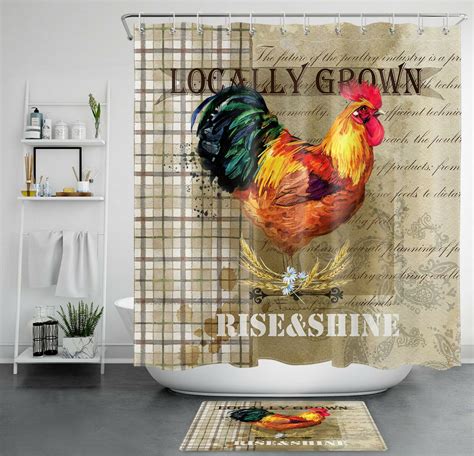 Inpercust Vintage Watercolor Rooster Shower Curtain Farmhouse