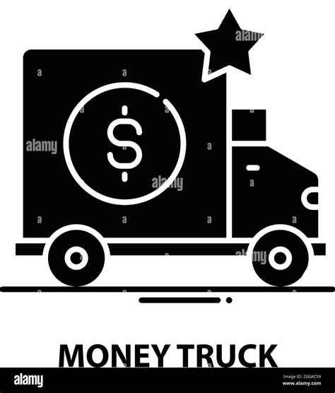 Money Truck Icon Black Vector Sign With Editable Strokes Concept Illustration Stock Vector