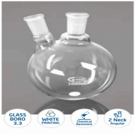 Borosilicate Glass Conical Flask Round Bottom 2 Necks Angular For