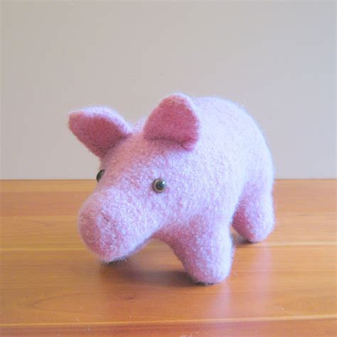 Pig Stuffed Animal. Plush Pink Wool Children Farm Barnyard