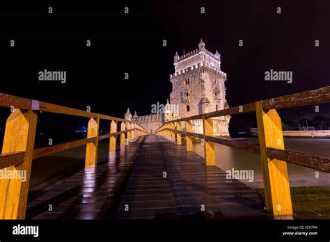 Torre de Belem tower at night, Lisbon, Portugal Stock Photo - Alamy