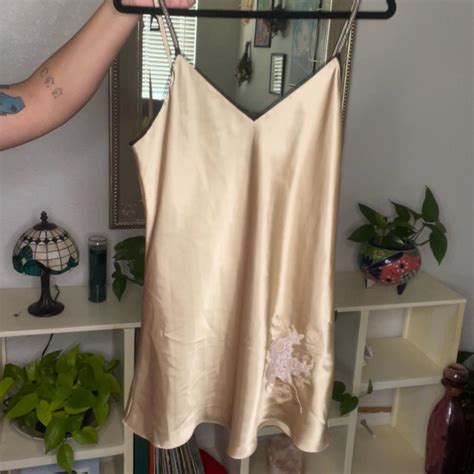 Beige Nude Silk Vintage Embroidered Depop