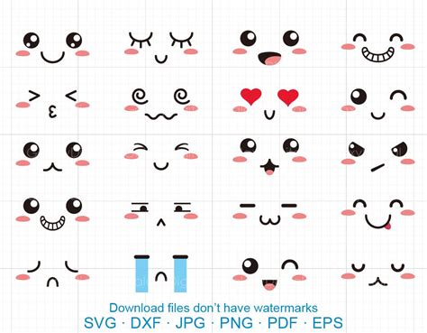 Cute Faces Clipart Svg Kawaii Faces Svg Dxf Silhouette Cricut Etsy