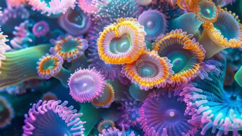 A Microscopic View Of A Vibrant Coral Reef With Colorful Plankton And