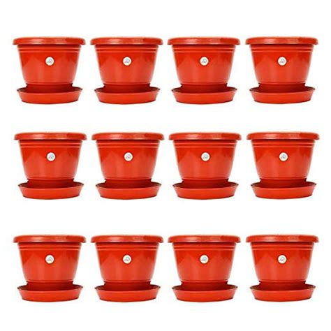 Kraft Seeds Gamla Planter Pots With Bottom Plate Tray 12 Pcs 8 Inch