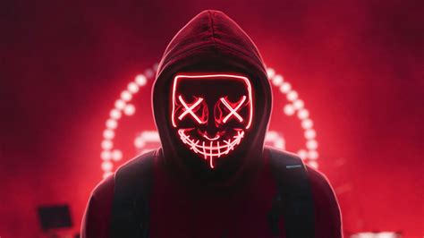 Wallpaper Red Neon Mask Digital Art Leds Red Neon Mask Creepy