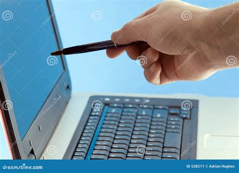 Man Pointing At Laptop Screen Stock Image Image