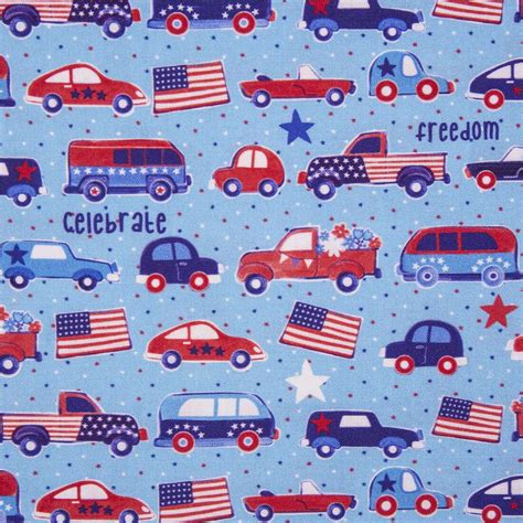 Patriotic Parade Hometown America Vehicles Fabric By Michael Miller