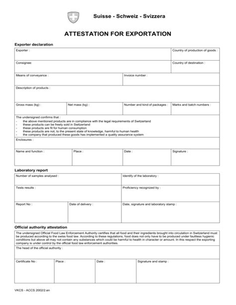 Attestation For Exportation