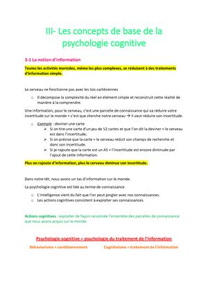 Td Psycho Cognitive Td De Psychologie Cognitive S Ance