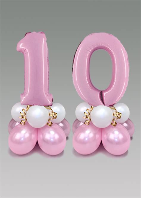 Inflated Pastel Pink 10th Birthday Mini Balloon Centrepiece Set