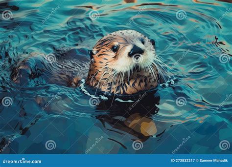 A Silly And Playful Otter Swimming In A River Generative AI Stock Photo