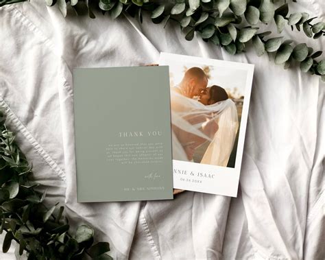 Minimalist Sage Green Wedding Thank You Card Template Modern Sage