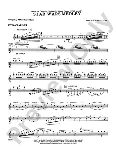 Star Wars® Medley 1st B Flat Clarinet 1st B Flat Clarinet Part Digital Sheet Music Download