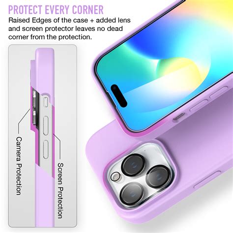 Trianium 6 In 1 Designed For Iphone 14 Pro Max Case Silicone Lavender With 3 Pack Screen