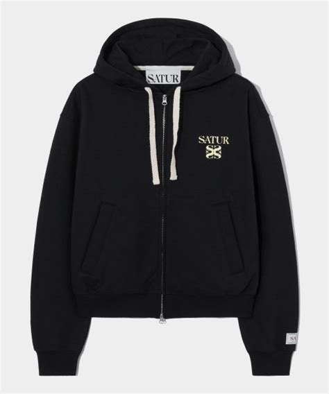 Musinsa Satur Classic Logo Hooded Zip Up Classic Black