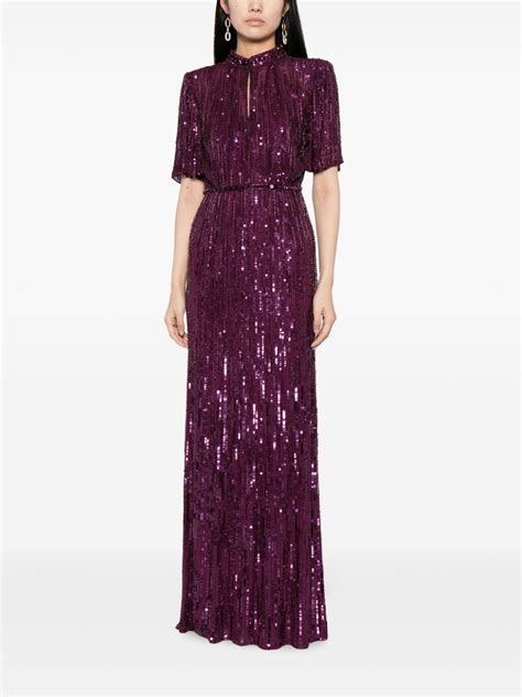 Jenny Packham Viola Sequin Gown Purple FARFETCH