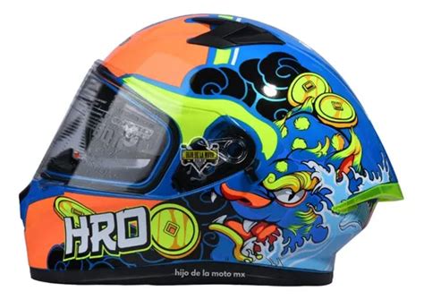 Casco Integral Hro Dv Hokusai Azul Naranja Env O Gratis