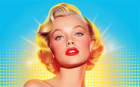 Stylized Retro Glamour Woman With Blonde Hair And Red Lipstick In Pop