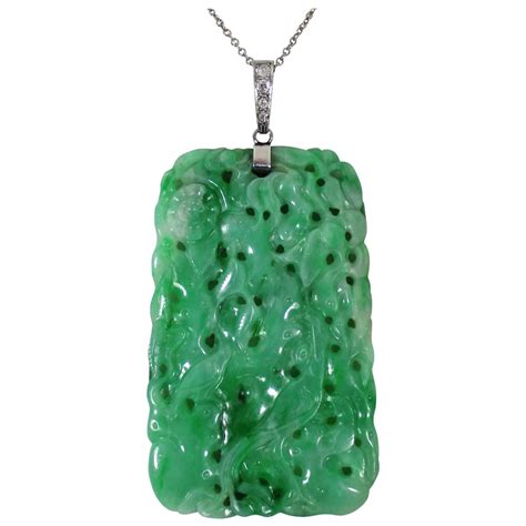 Chinese Platinum And Jade Carved Pendant Necklace At 1stdibs