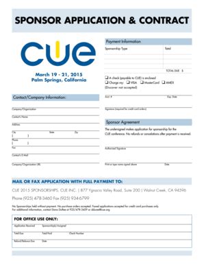 Fillable Online Cue SPONSOR APPLICATION CONTRACT CUE Cue Fax