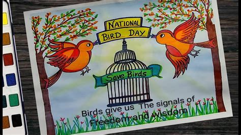 National Bird Day Poster Drawing Step By Step L Save Birds Poster Drawing For Beginners Youtube