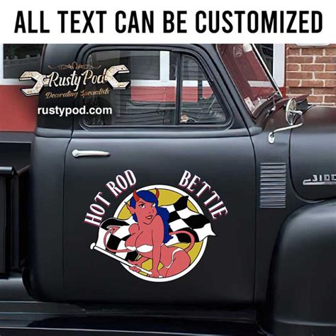 Personalized Lucky Devil Pinup Girl Hot Rod Door Art Rat Rod Door Sign Sticker Rustypod