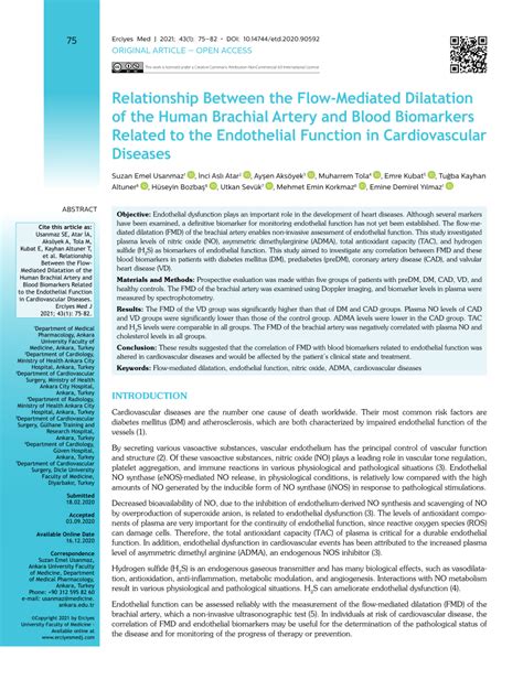 Pdf Relationship Between The Flow Mediated Dilatation Of The Human